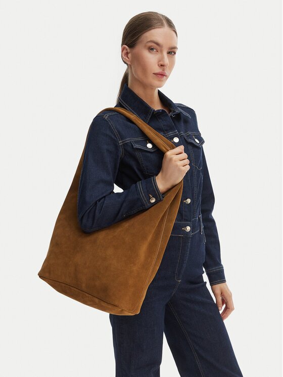 Calvin Klein Geantă Slouchy Suede Leather Medium Bag LV04F3597G