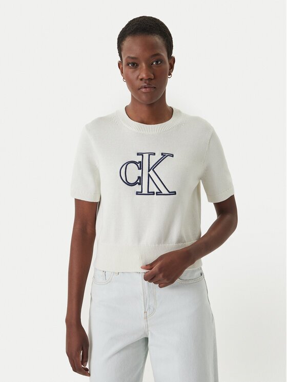 Calvin Klein Jeans Pulover LV047F356G Écru Regular Fit