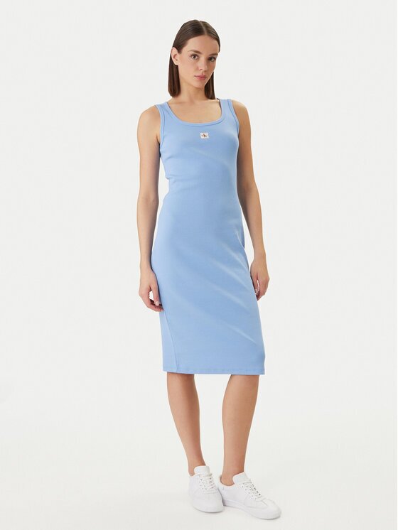 Calvin Klein Jeans Rochie de zi Baby Rib LV047F257G Albastru celest Slim Fit