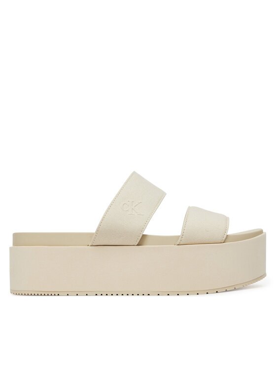Calvin Klein Jeans Şlapi Flatform Sandal Webbing In YW0YW01789 Écru
