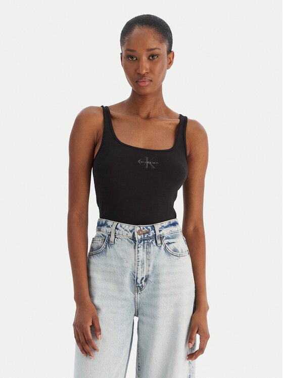 Calvin Klein Jeans Top Monologo Scoop Nk Rib LV047A804G Slim Fit