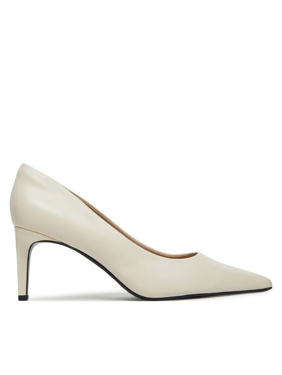Calvin Klein Pantofi cu toc subțire Pump 70 Pointy Hw Bar Lth HW0HW02561 Écru