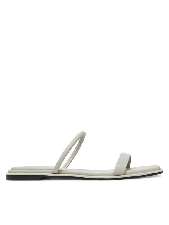 Calvin Klein Şlapi Flat Sandal Squared 2-Bar Lth HW0HW02532 Écru