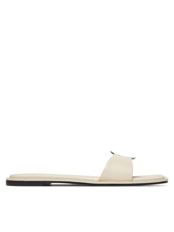 Calvin Klein Şlapi Flat Slide W/Ck Hw Big - Lth HW0HW02482 Écru