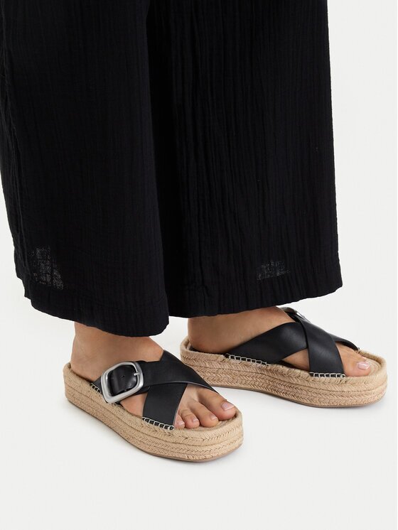 Calvin Klein Şlapi Flatf Espadrill Cross Lth Hdw HW0HW02892 Negru