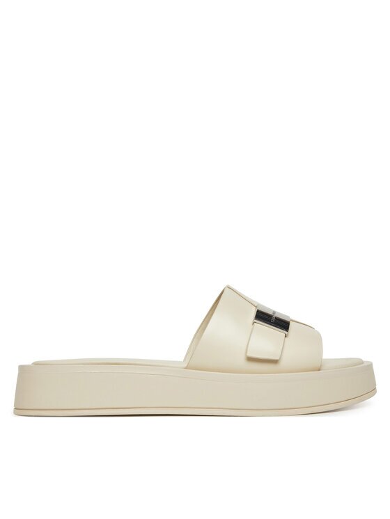 Calvin Klein Şlapi Flatform Slide W/Ck Hw - Lth HW0HW02368 Écru
