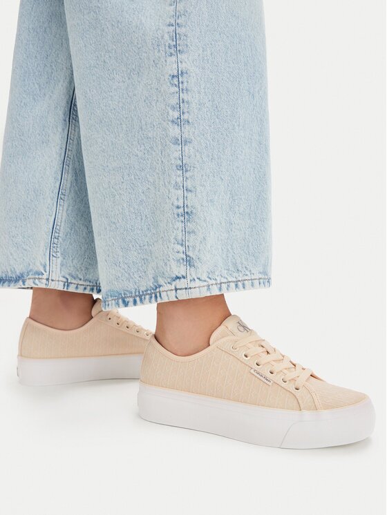 Calvin Klein Sneakers Vulc Flatf Laceup Jaq Aop HW0HW03265 Galben deschis