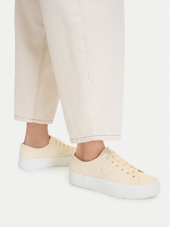 Calvin Klein Sneakers Vulc Flatform Low Canvas Mg YW0YW01763 Écru