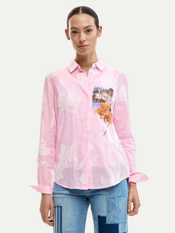 Desigual Cămașă Cam Pinkjack 26SWCW12 Regular Fit