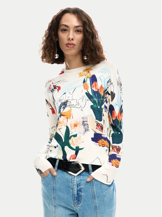 Desigual Pulover Nantes Lacroix 26SWJF35 Écru Regular Fit