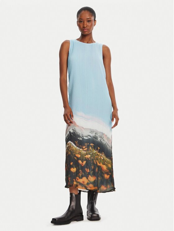 Desigual Rochie de zi Plisado Paisaje 25WWVW07 Albastru celest Regular Fit