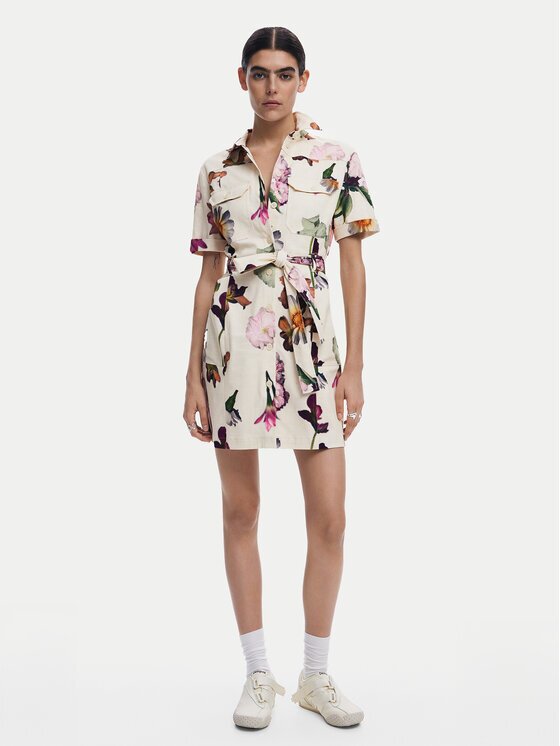 Desigual Rochie tip cămașă Monicawhite 25SWVW13 Écru Regular Fit