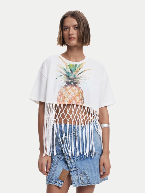 Desigual Tricou 25SWTKAN Écru Regular Fit