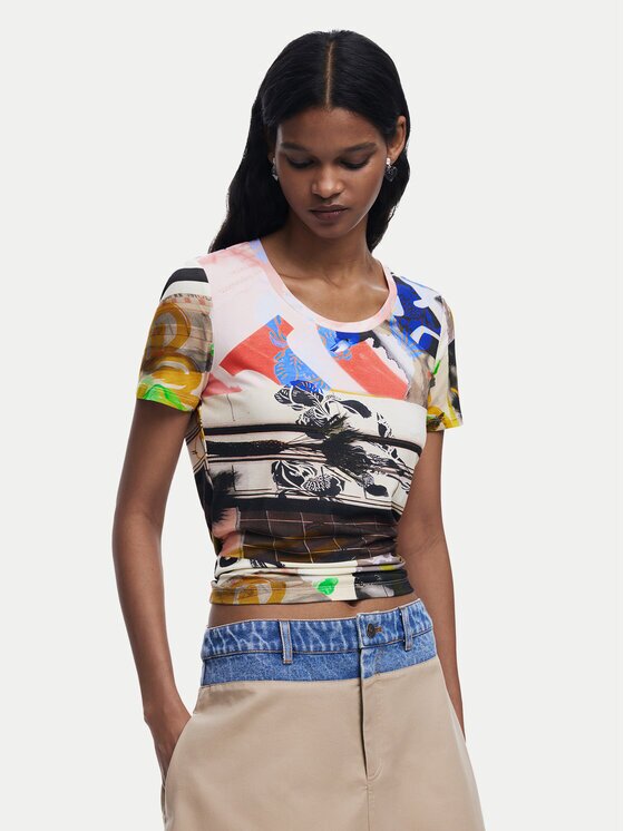 Desigual Tricou Collage 25SWTK14 Regular Fit