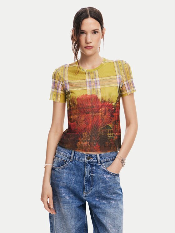 Desigual Tricou Double 24WWTK27 Slim Fit