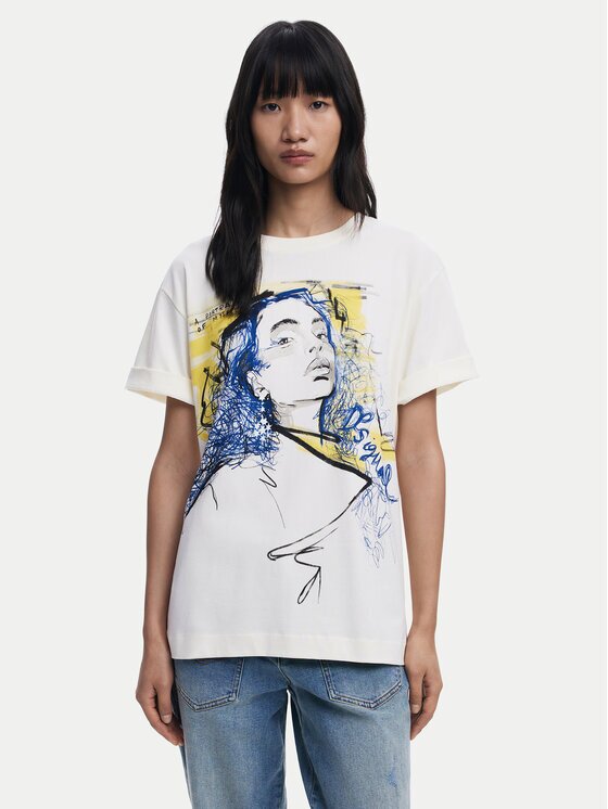 Desigual Tricou Portrait 25WWTK05 Loose Fit