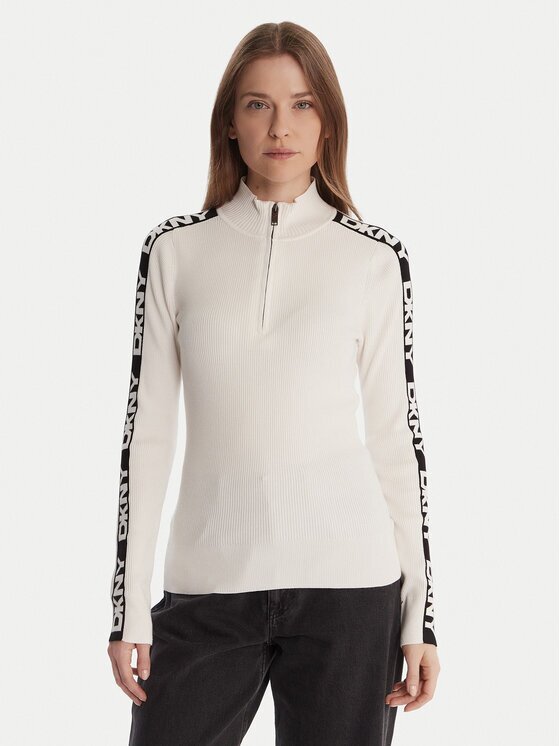 DKNY Pulover P5MSAY01 Écru Slim Fit