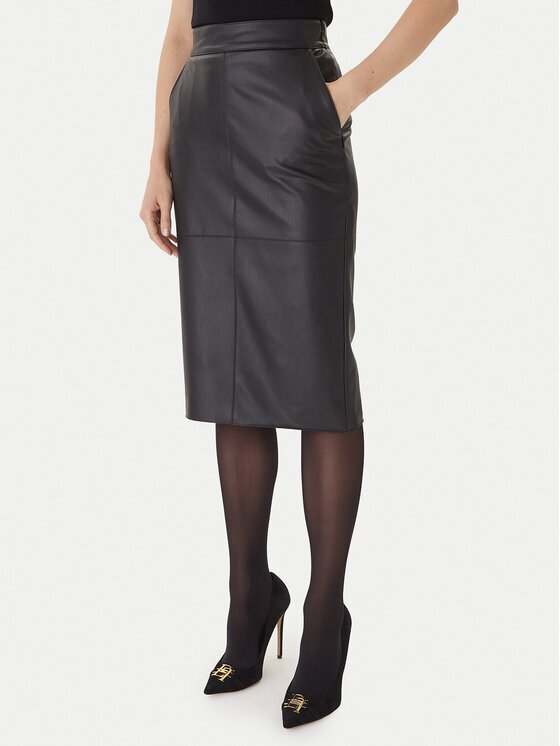 Elisabetta Franchi Fustă din imitație de piele GO-145-57E2 Regular Fit
