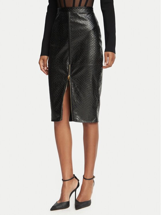Elisabetta Franchi Fustă din imitație de piele GO-244-67E2-V440 Fitted Fit
