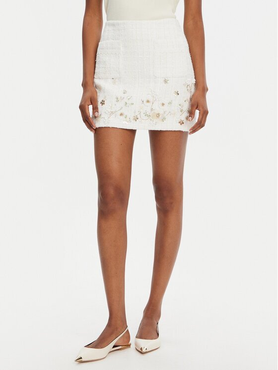 Elisabetta Franchi Fustă mini GO-108-52E2-V400 Écru Regular Fit