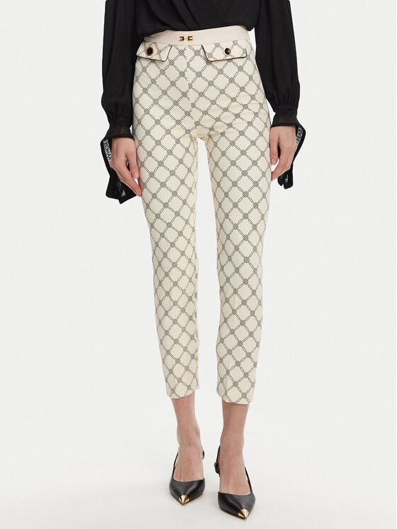 Elisabetta Franchi Pantaloni din material PA-S71-51E2 Écru Regular Fit