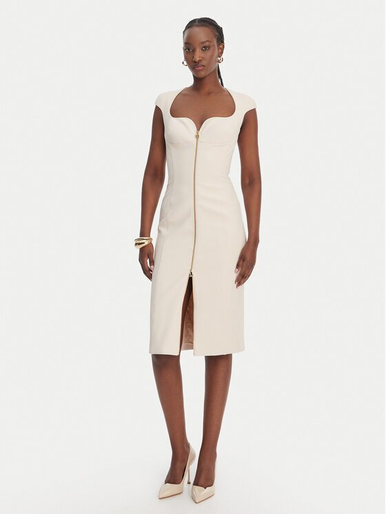 Elisabetta Franchi Rochie cocktail AB-900-61E2-V430 Écru Regular Fit