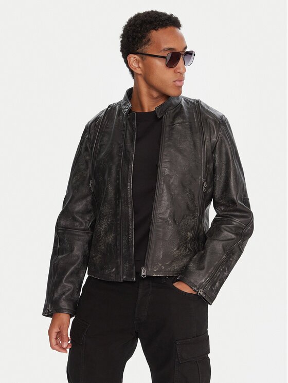 G-STAR Raw Geacă de piele D26931-E082 Gri Regular Fit