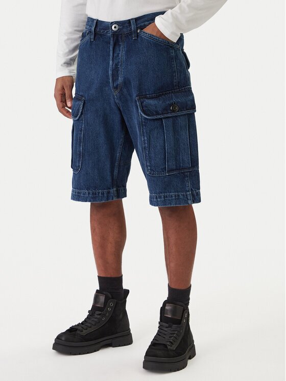 G-STAR Raw Pantaloni scurți de blugi Bend 3D Cargo D26528-D788 Bleumarin Relaxed Fit