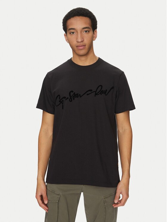 G-STAR Raw Tricou Floock G-Script D25148-C784 Negru Regular Fit