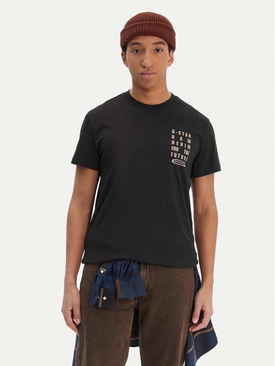 G-STAR Raw Tricou Text Chest D25968-C506 Negru Regular Fit