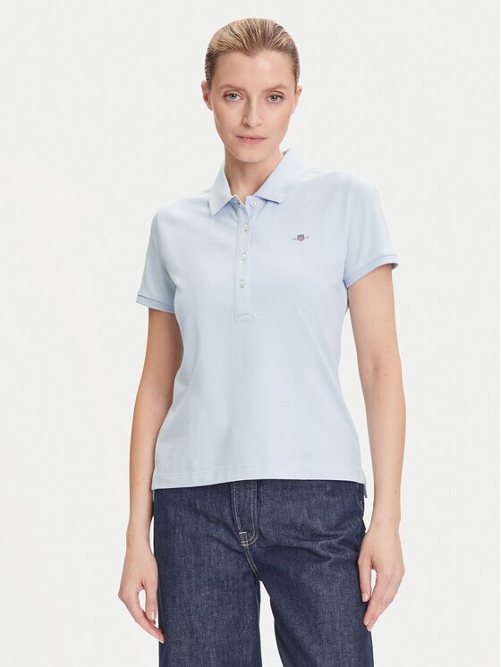 Gant Tricou polo Sheild 4200870 Albastru celest Slim Fit