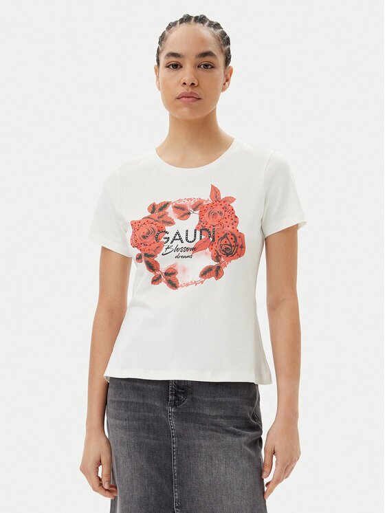 Gaudi Tricou 511FD64014 Écru Regular Fit