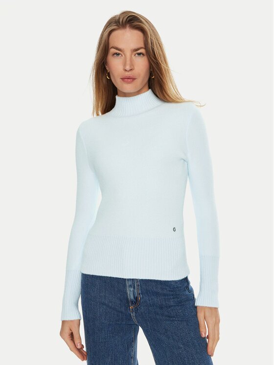 GUESS Bluză cu gât W2RR17 Z2YA0 Albastru celest Slim Fit