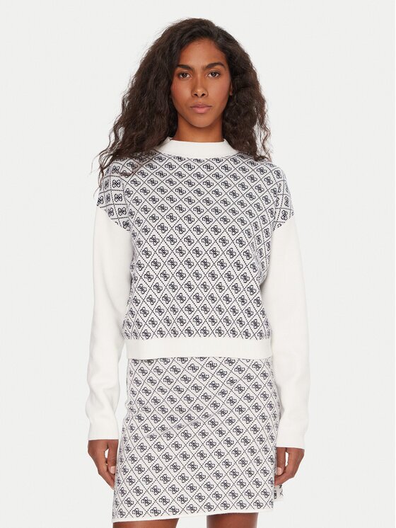 GUESS Bluză cu gât W5BR23 Z3JD2 Écru Relaxed Fit