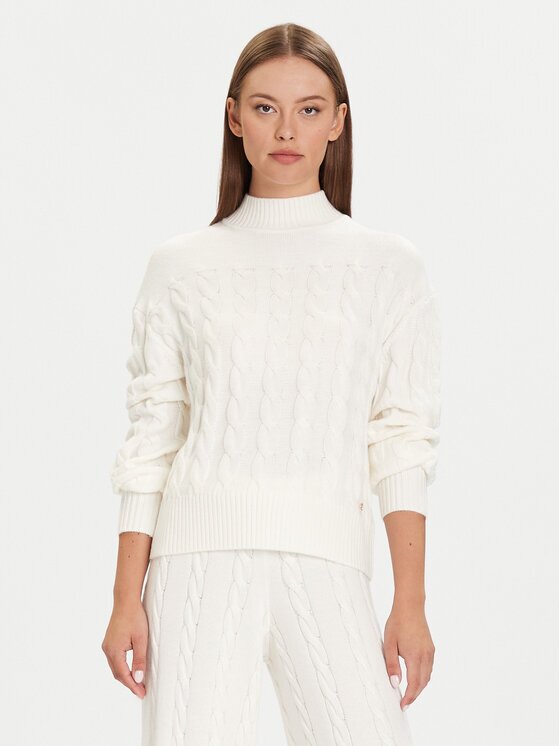 GUESS Bluză cu gât W5BR30 Z1192 Écru Relaxed Fit