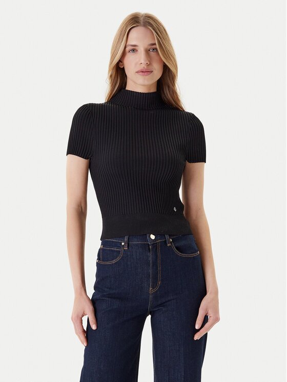 GUESS Bluză cu gât W5YR04 Z0040 Negru Regular Fit