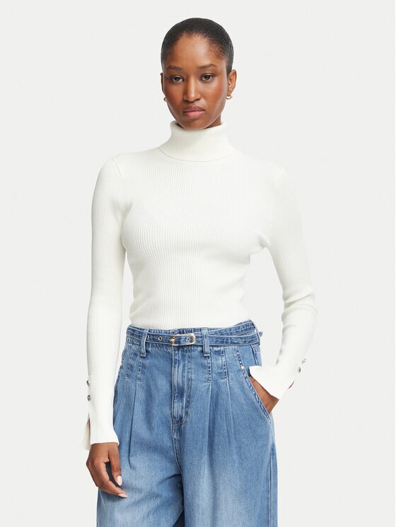 GUESS Bluză cu gât W6BR29 Z1417 Crem Slim Fit