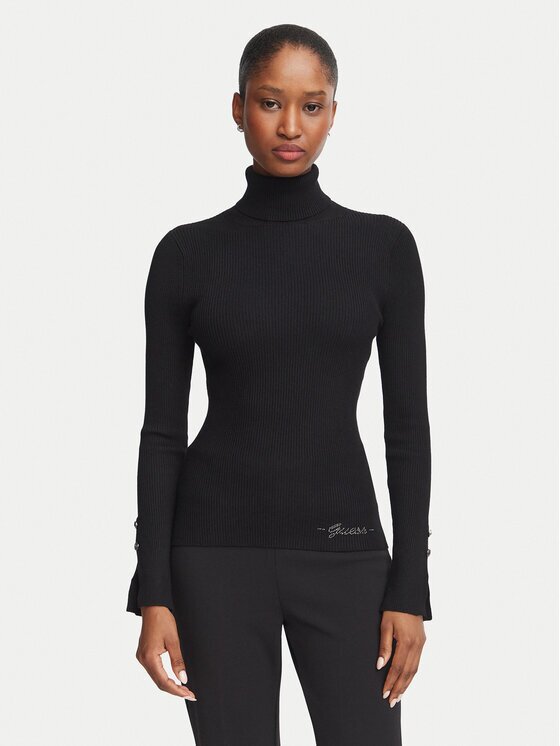 GUESS Bluză cu gât W6BR29 Z1417 Negru Slim Fit