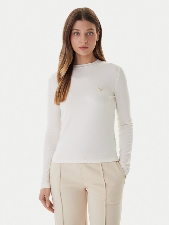 GUESS Bluză V6RI00 KD741 Écru Slim Fit