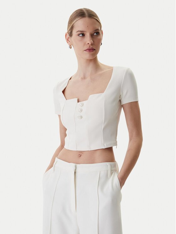 GUESS Bluză W6RP08 KCBO2 Écru Classic Fit