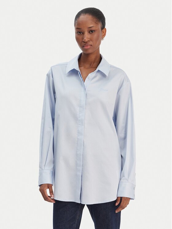 GUESS Cămașă W6RH57 WAF10 Albastru celest Oversize