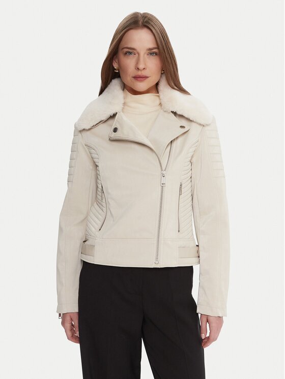 GUESS Geacă biker W5BL35 W2820 Écru Regular Fit