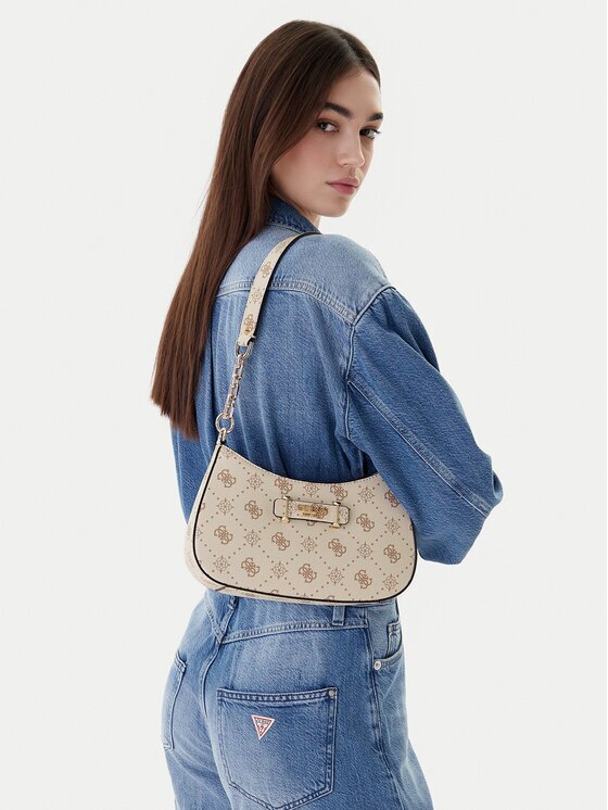 GUESS Geantă Carrie Logo HWGP98 98180 Écru