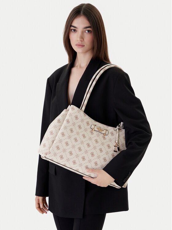 GUESS Geantă Carrie Logo HWGP98 98220 Écru