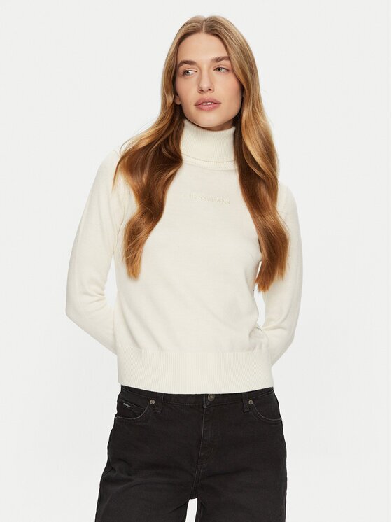 GUESS JEANS Bluză cu gât W4BR15 Z3HO2 Écru Regular Fit