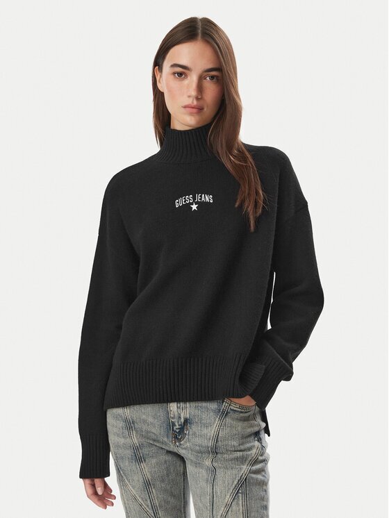 GUESS JEANS Bluză cu gât W6BR09 Z1252 Negru Relaxed Fit