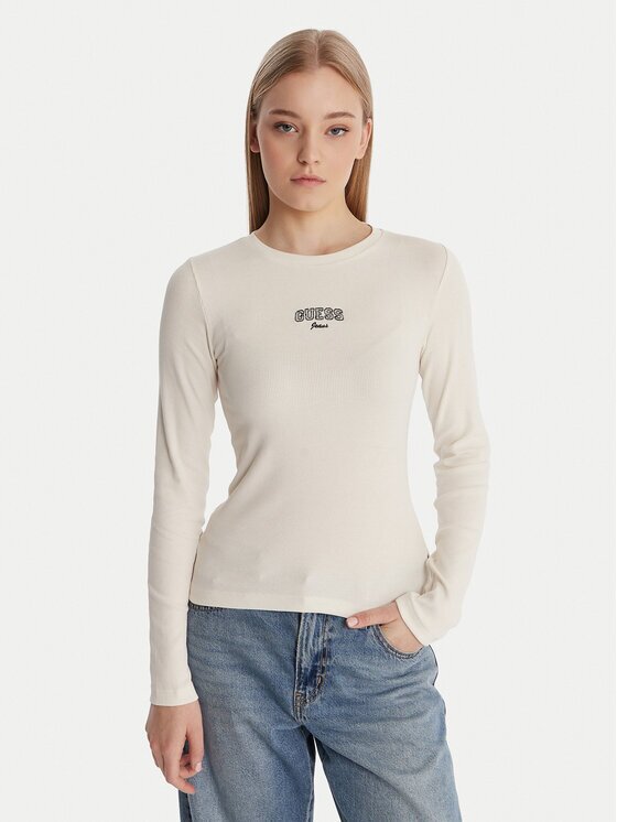 GUESS JEANS Bluză W6RP22 KA0H1 Écru Slim Fit