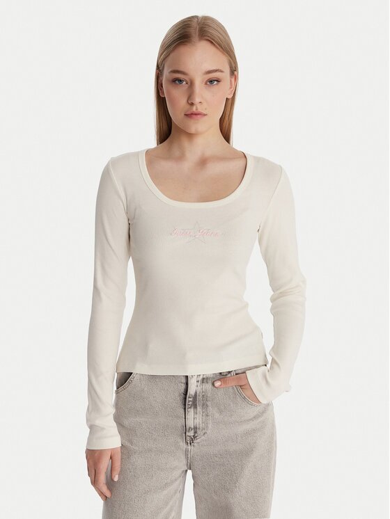 GUESS JEANS Bluză W6RP24 KA0H1 Écru Slim Fit