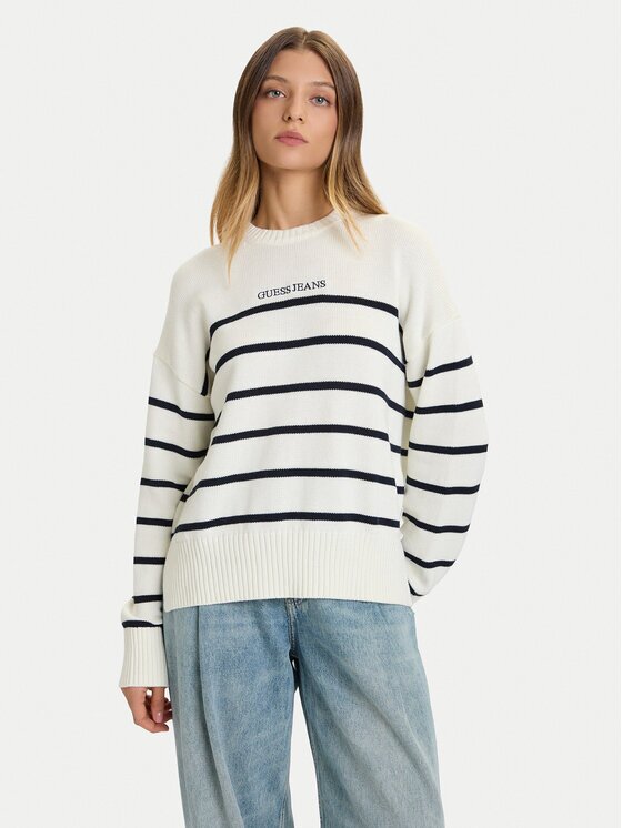 GUESS JEANS Pulover W5BR03 Z3HM1 Écru Relaxed Fit