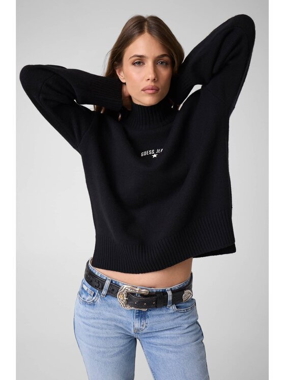 GUESS JEANS Pulover W6BR09 Z1252 Negru Relaxed Fit